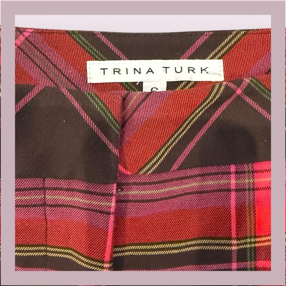 Trina Turk Red Plaid Straight Leg Trousers - Picture 5 of 5